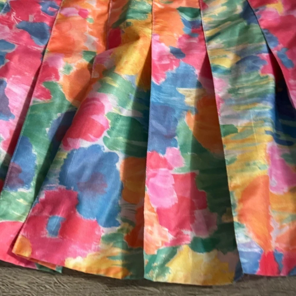Vintage Cycle Boston Colorful Floral Print Pleated Mini Skirt
